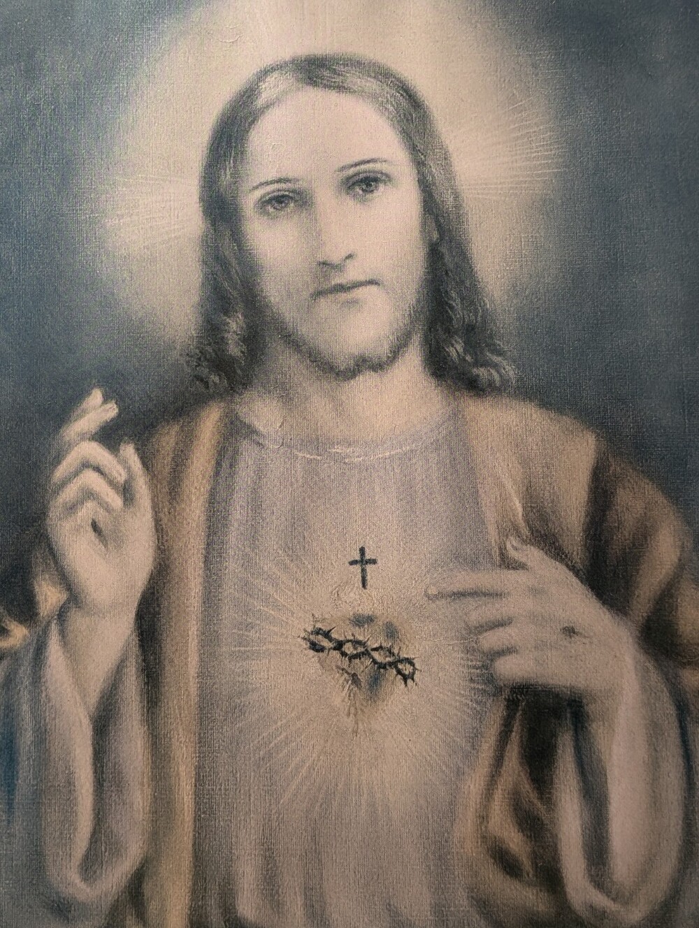 1930s Sacred Heart of Jesus Devotional Print (Vintage Aged; Nearly Antique)